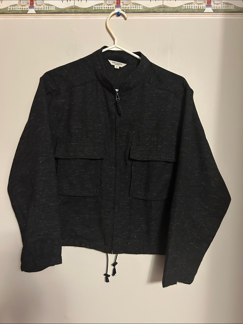 Max Studio lightweight black polyester/linen jacket chest pockets size M